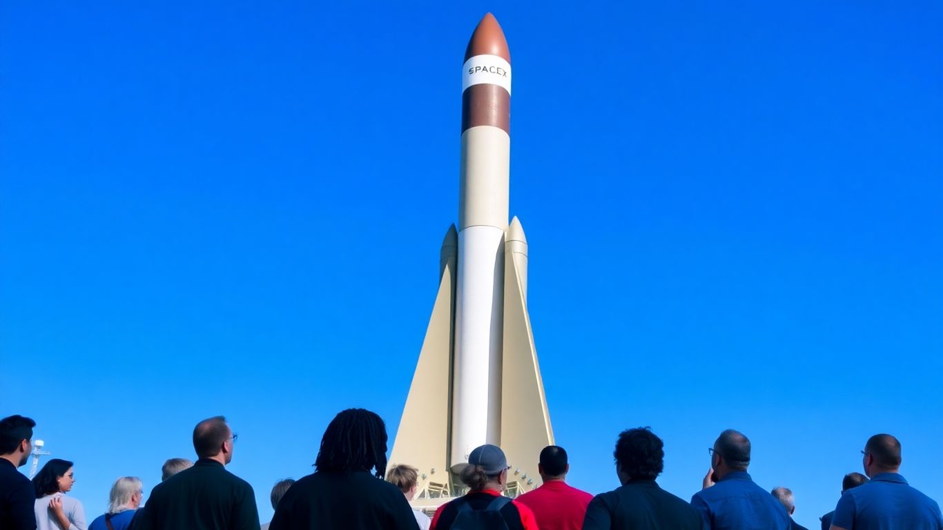 SpaceX Starship rocket with concerned Florida residents below.