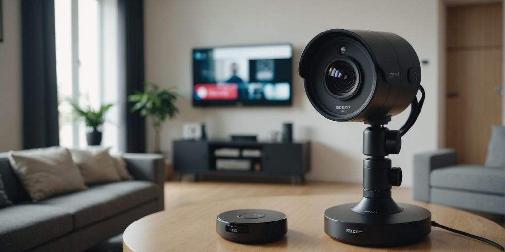 CCTV camera and smart home devices in a modern living room