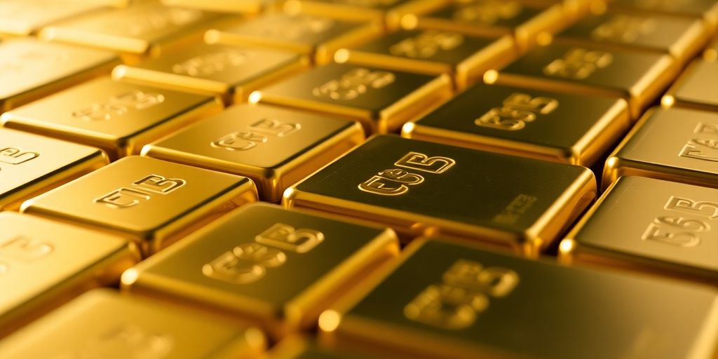 Barres d'or brillantes sur fond flou.