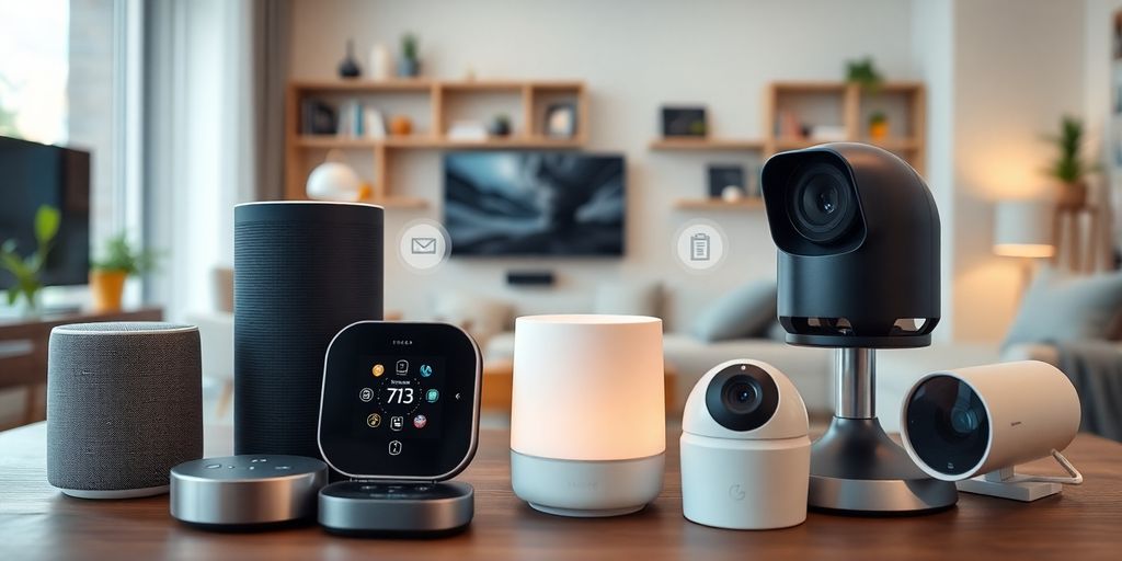 Smart home IoT devices interconnected in a modern setting.