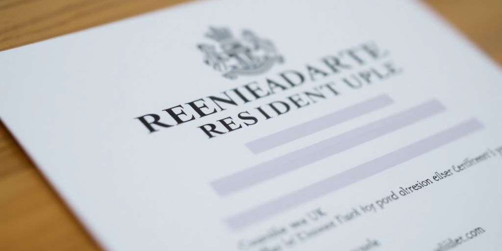 Photograph of a UK residence certificate in focus.