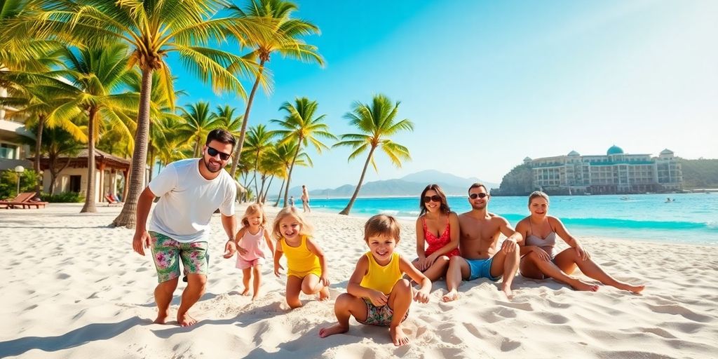 Family enjoying beach fun at a Cabo hotel.