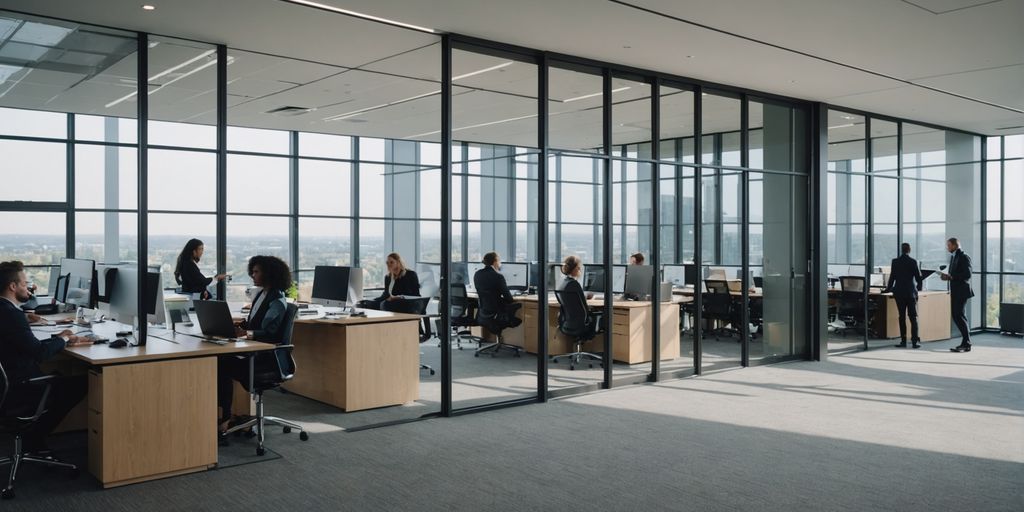 Professionals collaborating in a modern office