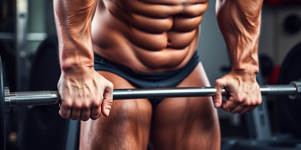 Muscular legs performing a deadlift.