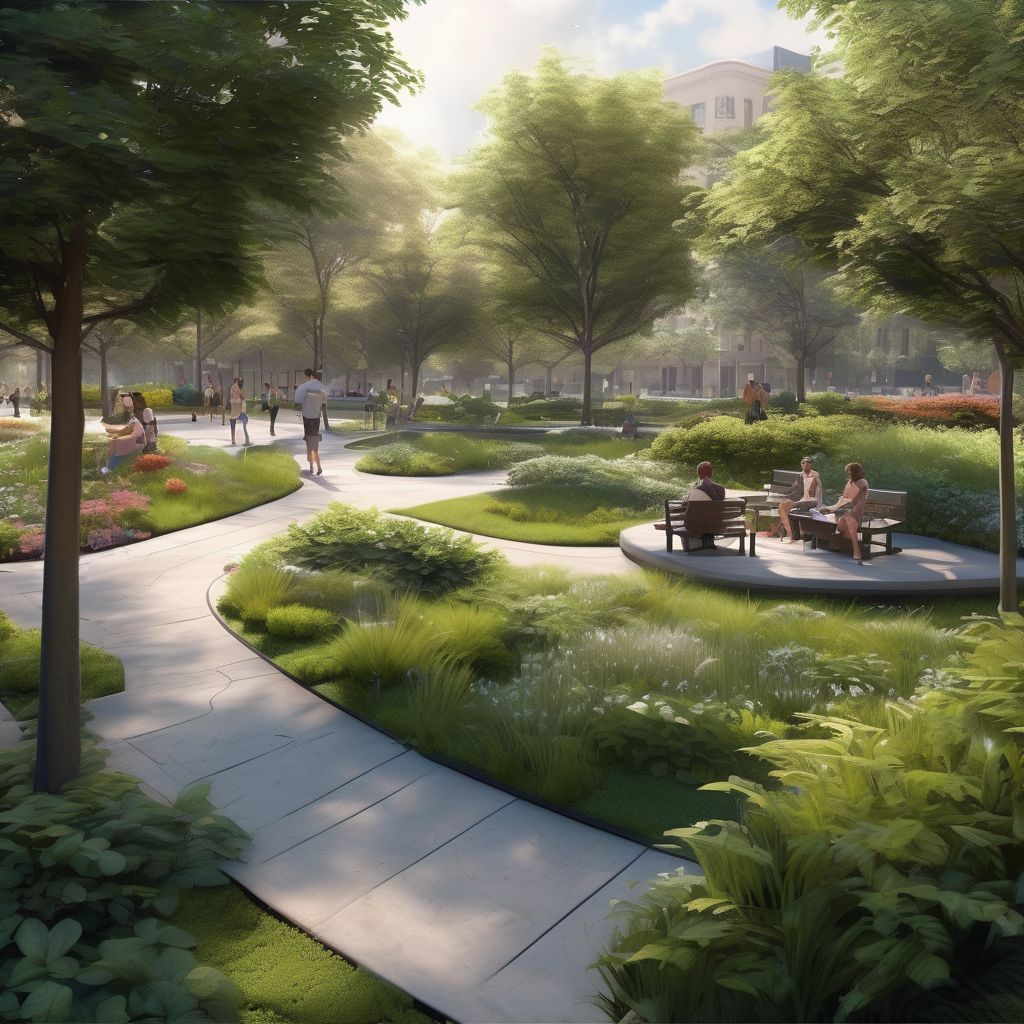 urban park serene landscape design people relaxing