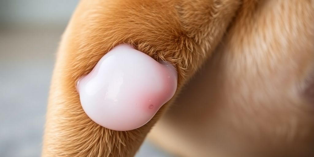 Dog's elbow with visible fluid-filled sac.