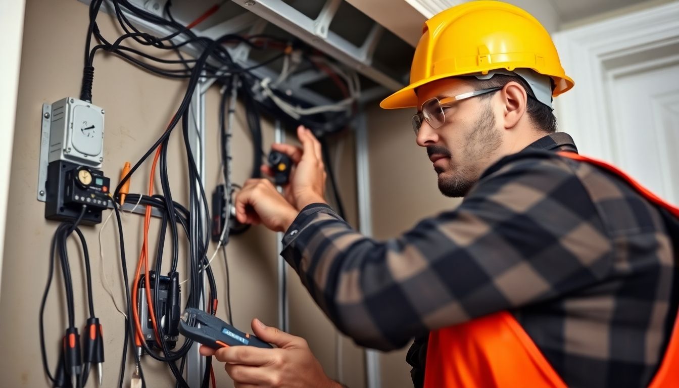 Electrician inspecting home wiring for safety.