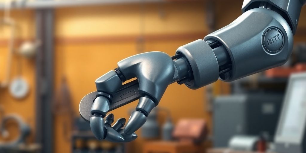 Robotic arm holding a wrench
