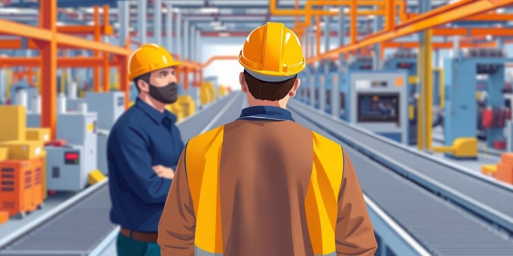 Operations manager reviewing factory floor.