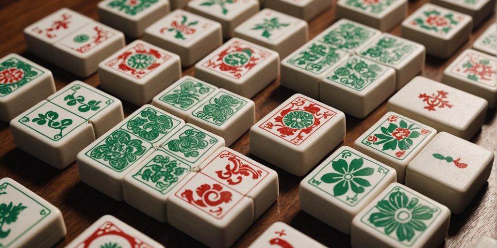 Mahjong wind tiles on a wooden table