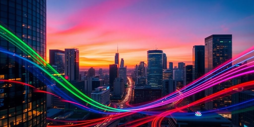 Australian cityscape with glowing data streams.