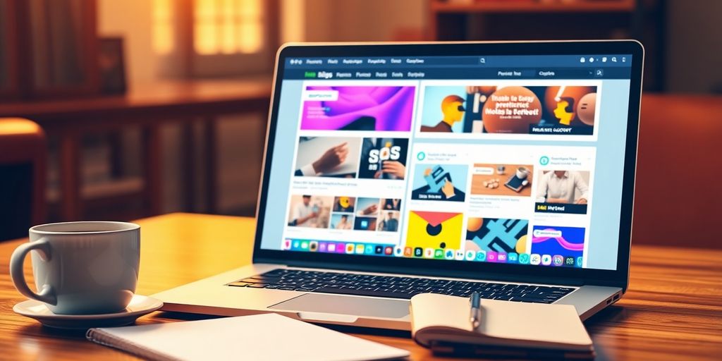 A blog dashboard with colorful ads and workspace elements.