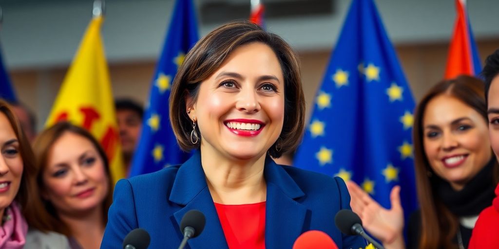 Maia Sandu lors de sa réélection en Moldavie.