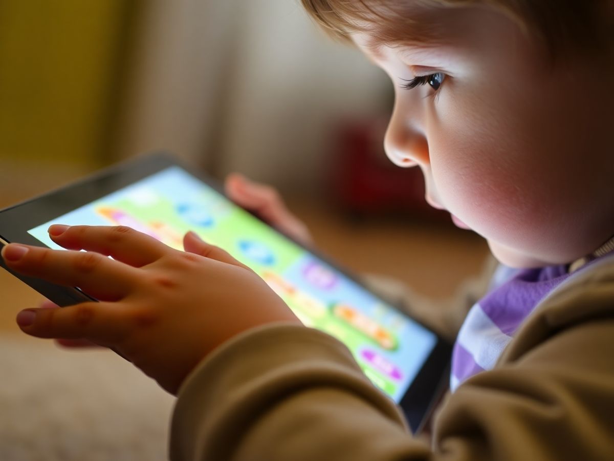 Copil interacționând cu tabletă, imagini educative luminoase