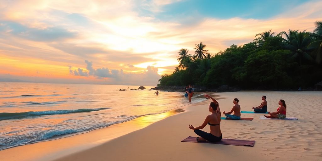 Thai beach at sunset, ideal for recovery and tranquility.