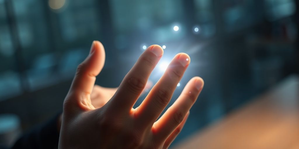 Person interagiert mit holografischer KI