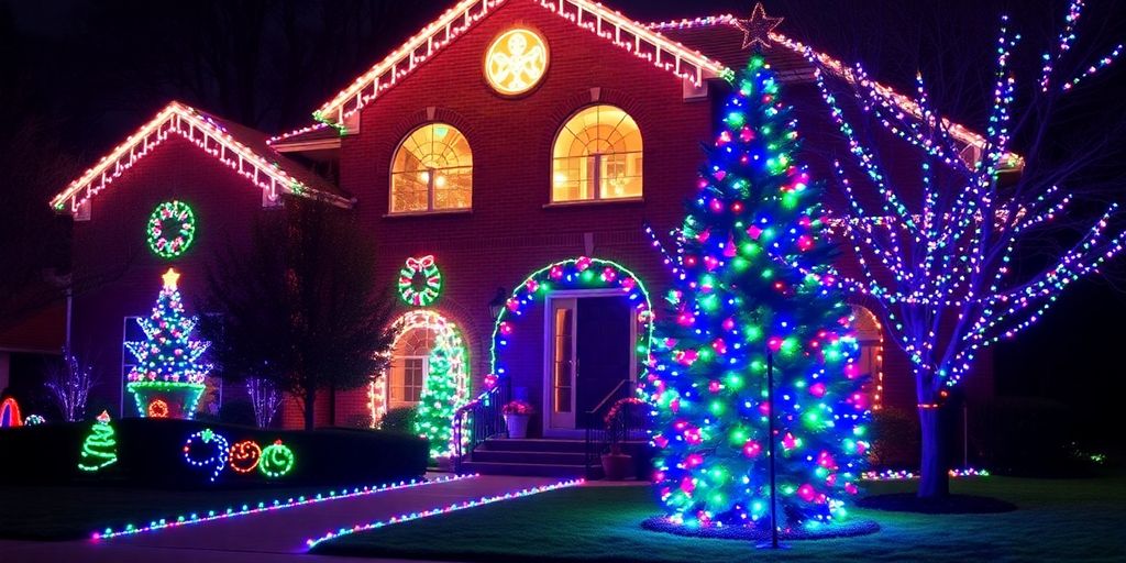Clayton home illuminated with festive Christmas lights.