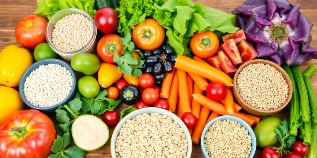 A colorful array of healthy foods on a table.