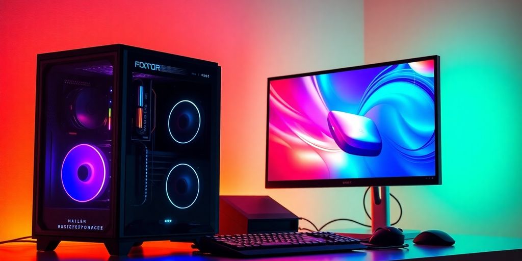 Imagem de um PC rápido e moderno em um ambiente de trabalho.