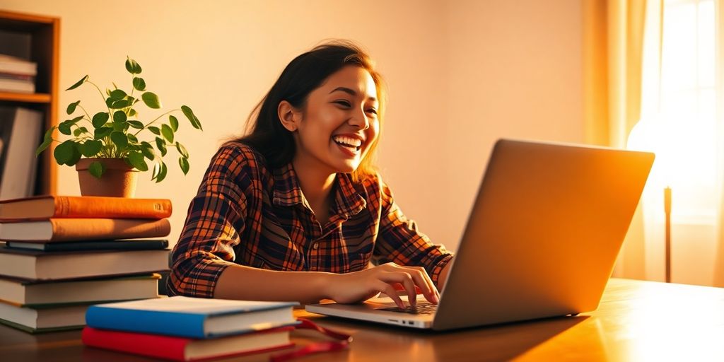 Person achieving success with online learning.