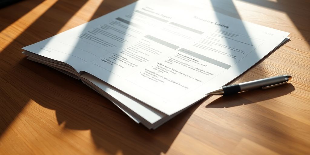 Opened strategy report template on a desk.