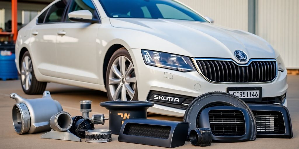 Skoda Octavia parked with quality parts nearby