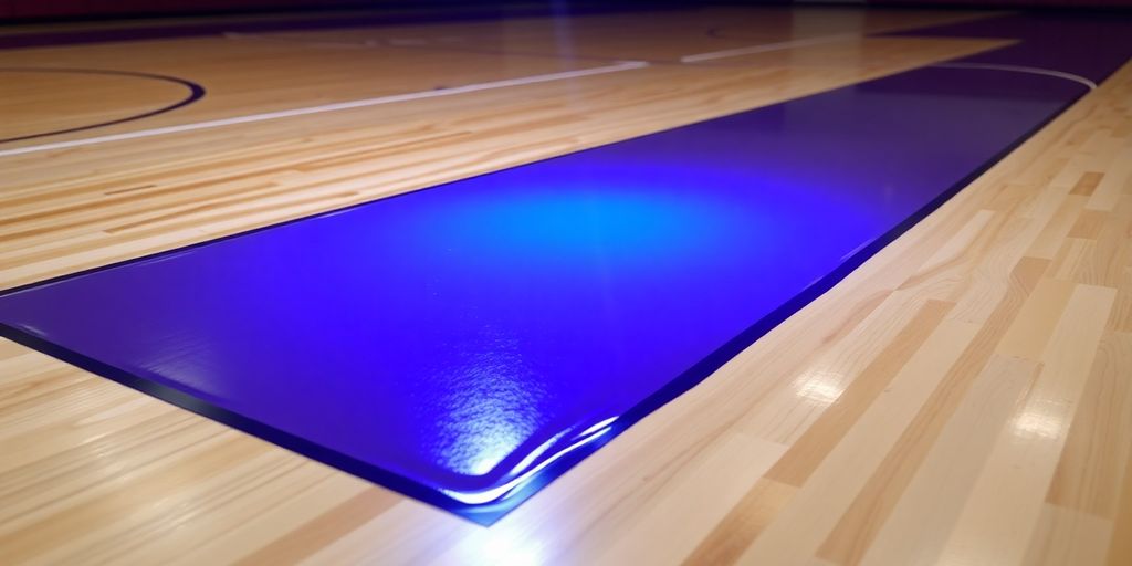 Sports floor during UV-curing process