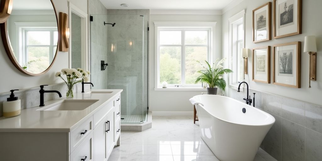 Stylish remodeled bathroom with modern fixtures and decor.