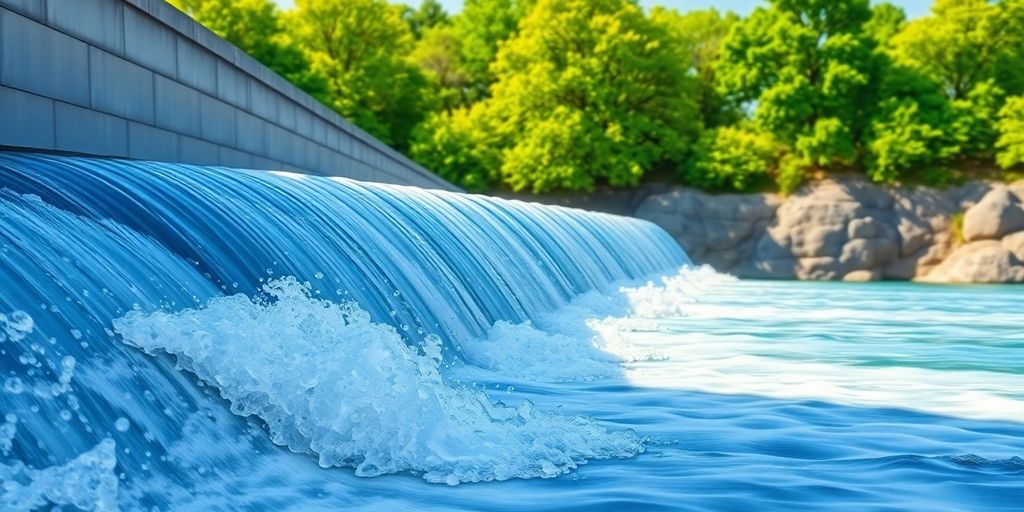Water flowing through a dam.