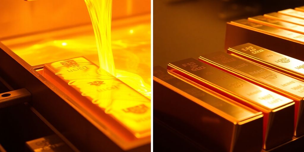 Lingots d'or purs sous lumière vive.