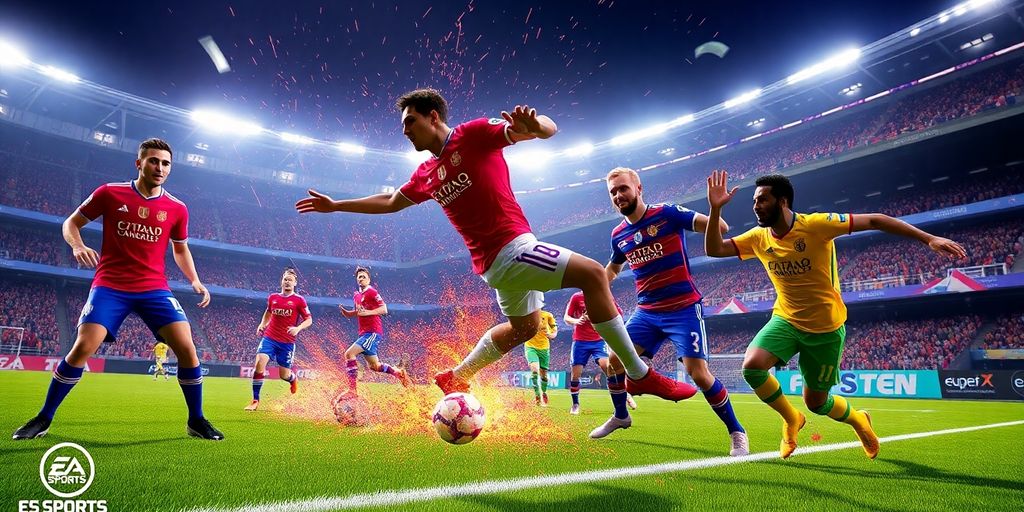 Cenas dinâmicas de jogo de EA SPORTS FC no modo Rush.