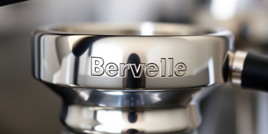 Shiny Breville portafilter with a professional gleam.