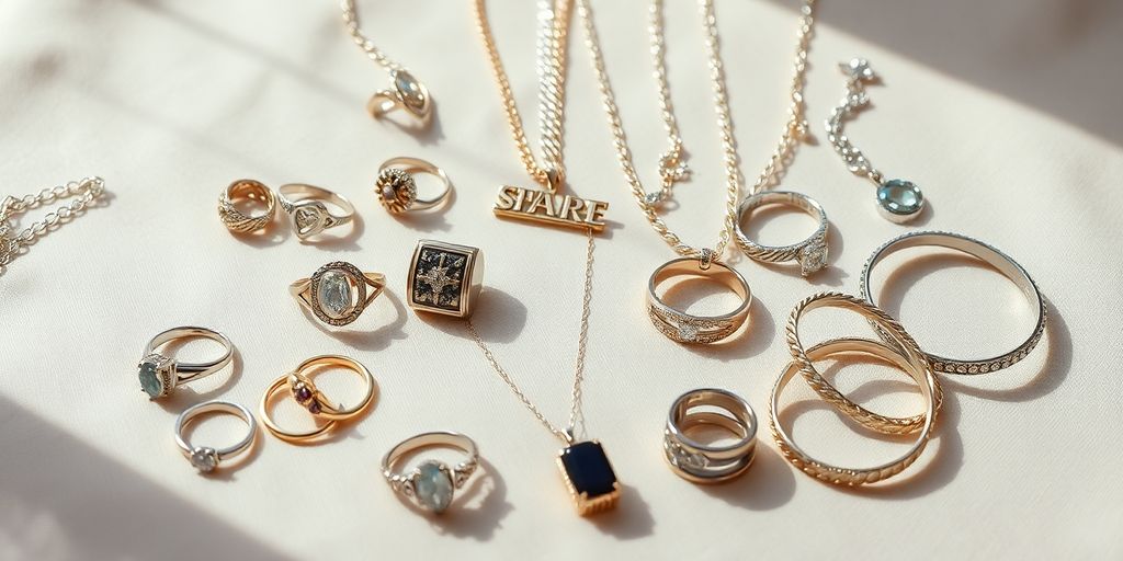 Bijoux brillants sur un fond en tissu doux.