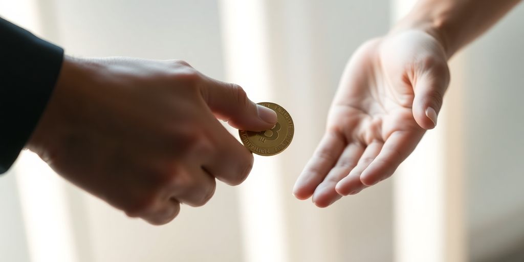 Main tendant une pièce de monnaie