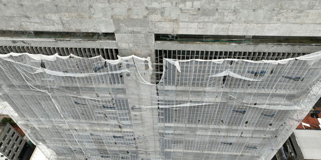 an aerial view of a building under construction