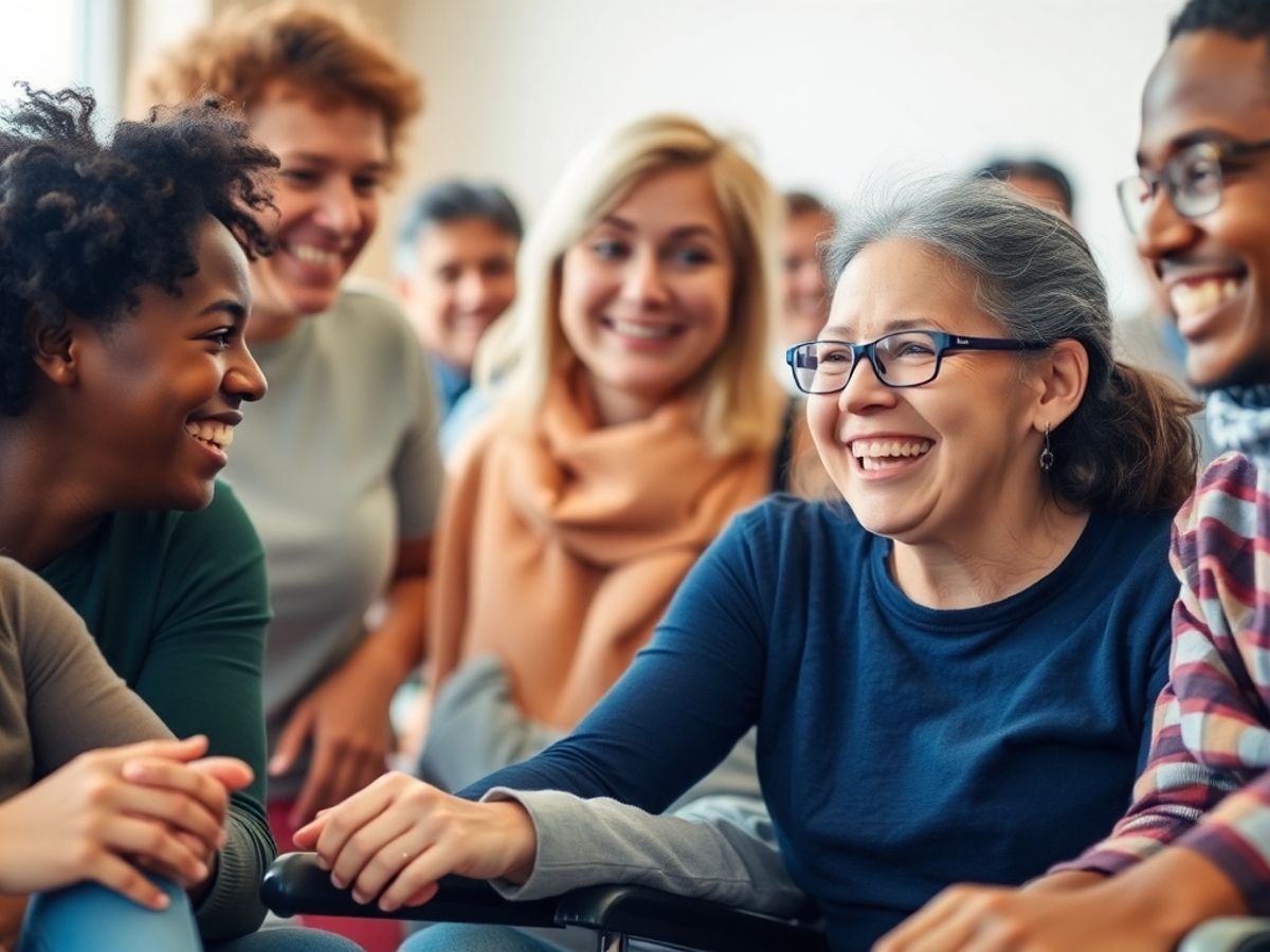 Persoane cu handicap participând la o activitate comunitară.