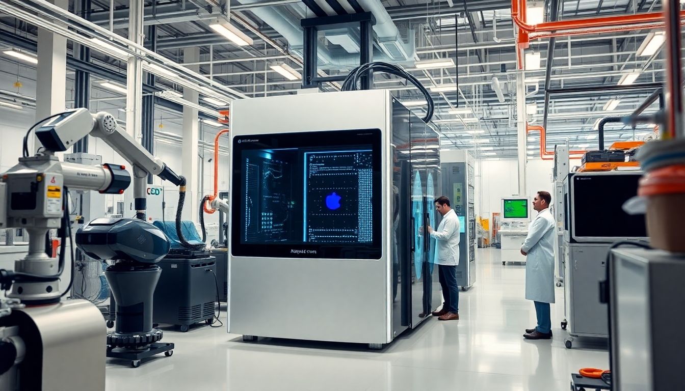 AI supercomputer in a modern American manufacturing facility.
