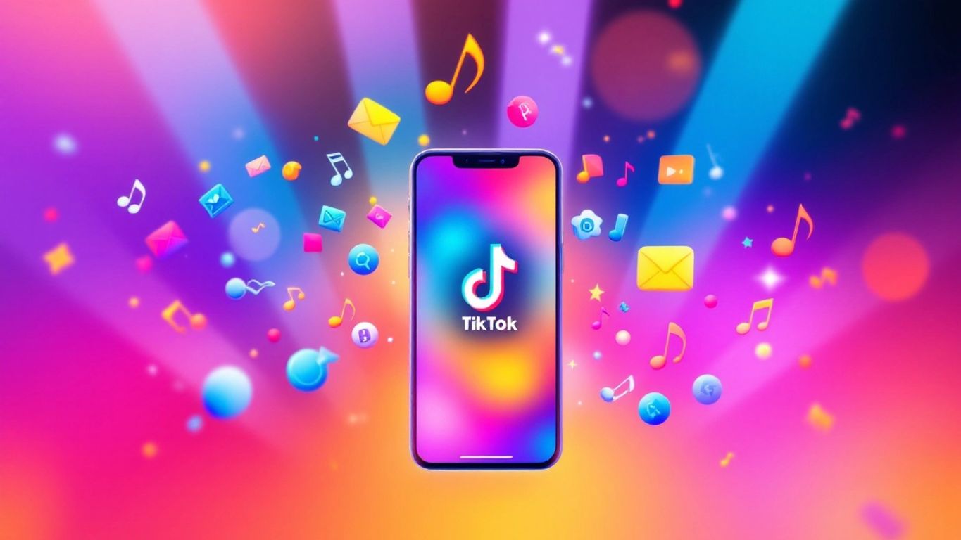 Colorful smartphone with TikTok app and music notes.
