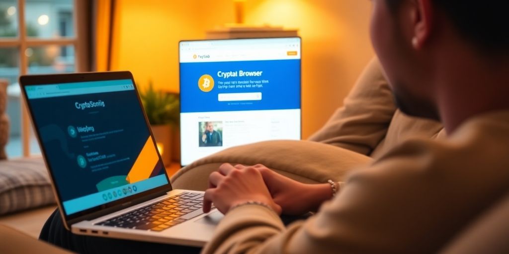 Person using laptop with CryptoTab Browser open.