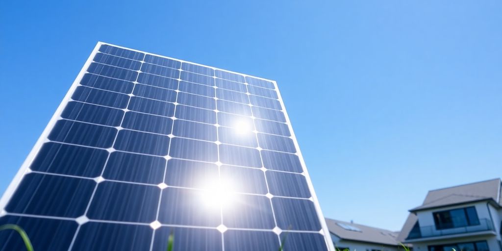 High-efficiency solar panel under clear blue sky.
