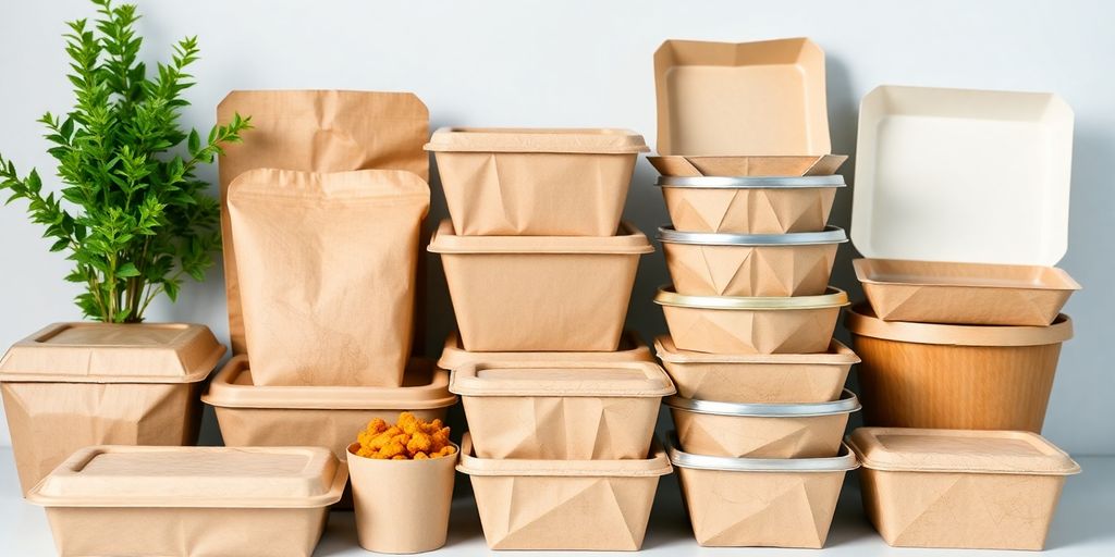 Takeaway food containers made from sustainable materials.