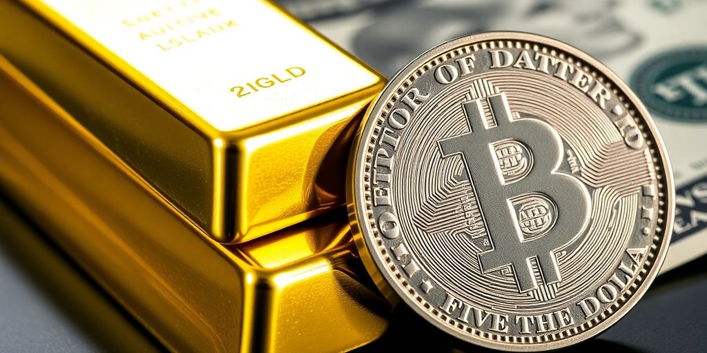 Lingots d'or brillants et pièce de dollar américain.