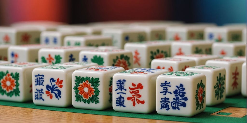 Mahjong wind tiles in a neat row