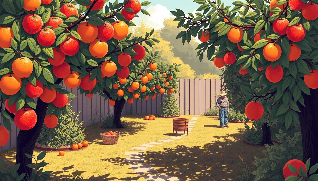 Person harvesting fruit from backyard trees