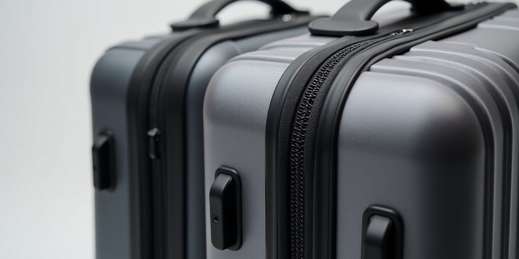 Weichschalenkoffer mit flexibler Struktur und technischem Detail.