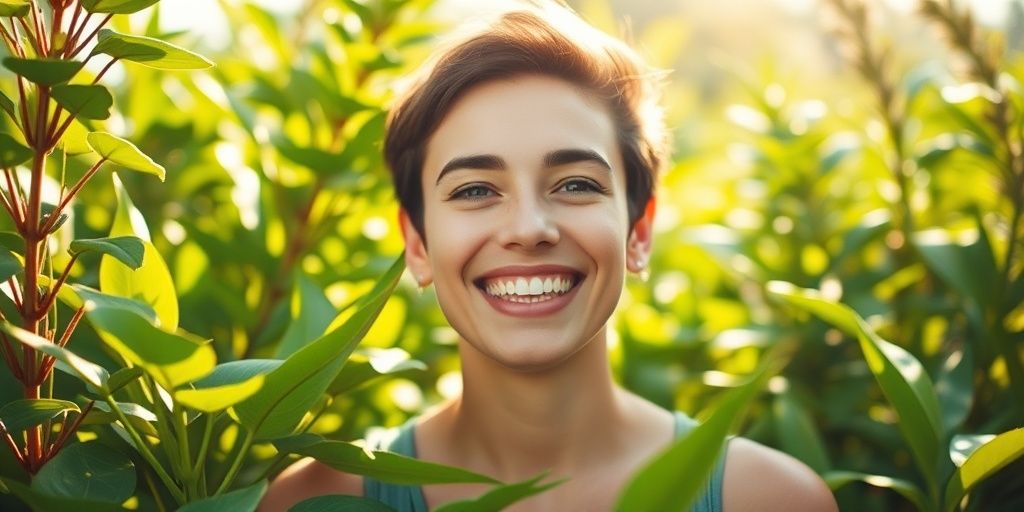 Person feeling energetic and focused, vibrant natural elements.