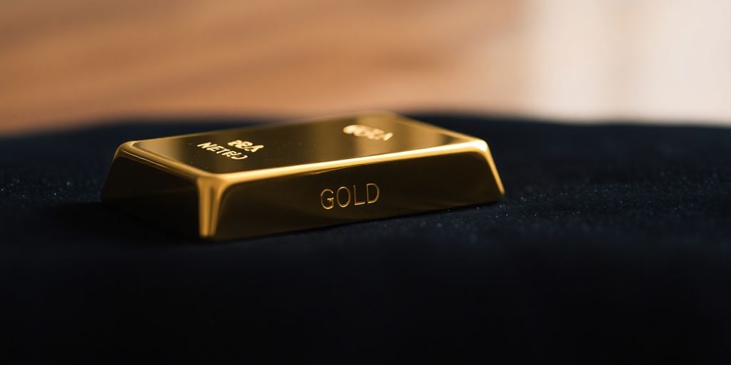 Lingot d'or sur un fond sombre et flou.