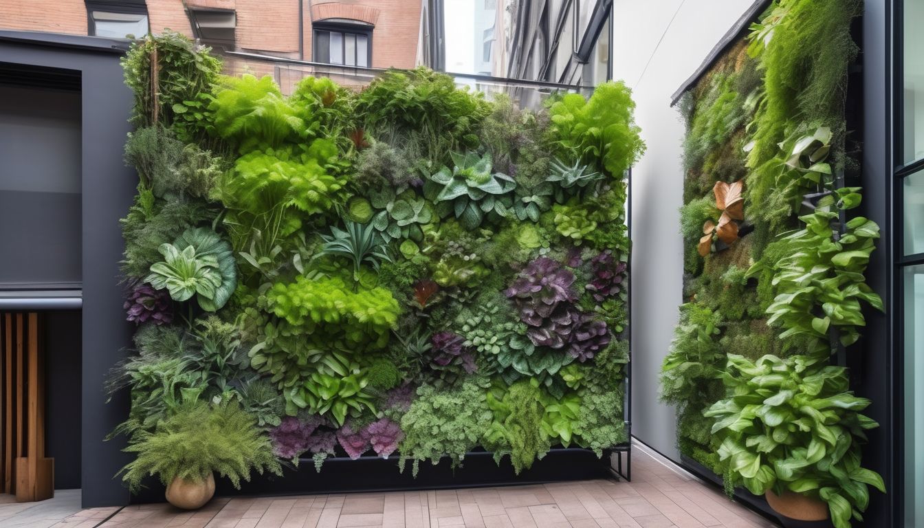 vertical garden with edible plants in a small urban space