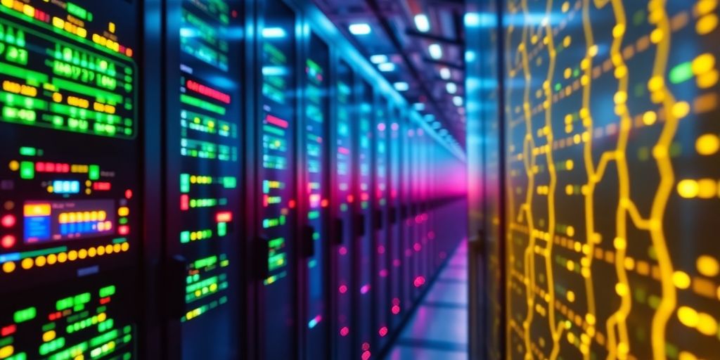 Serveur moderne avec technologie de cybersécurité avancée.