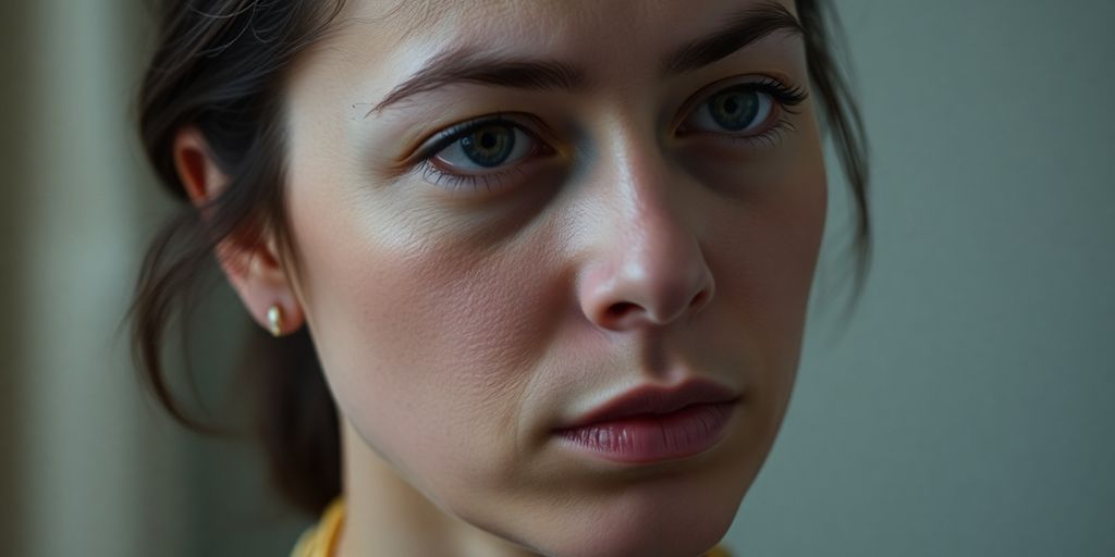 Person looking away with a pensive, downcast expression.